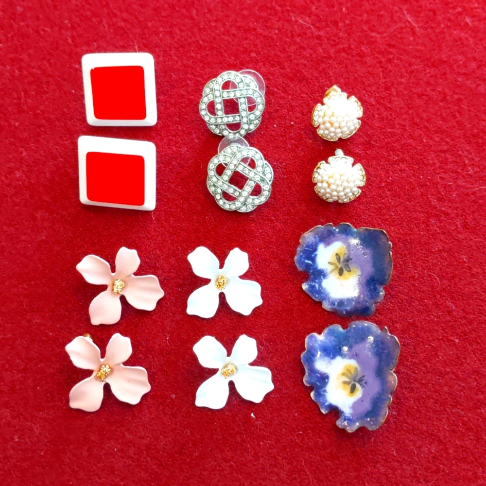 3 for $30 Earrings Fashion Jewelry Lot of Six Metal Plastic Gem Pearl Floral